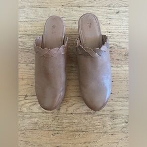 Frye Mille millie clog braided leather and wood bottom